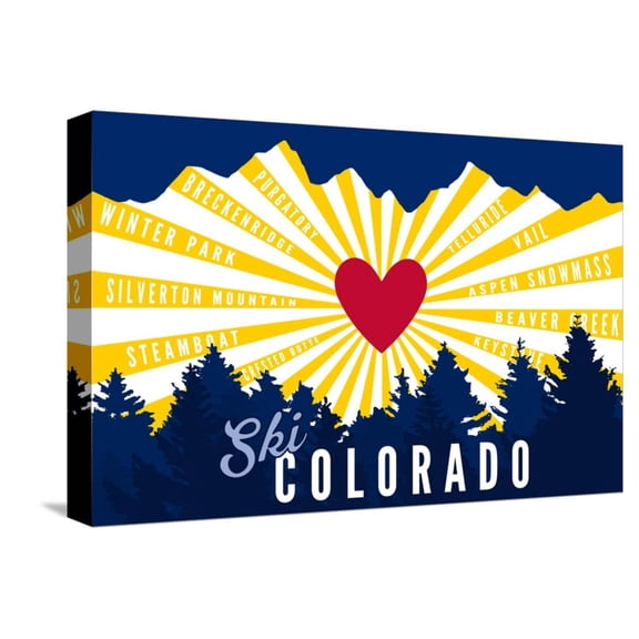Art.com Ski Colorado - Heart and Treeline Stretched Canvas Print Wall Art by Lantern Press, 18" x 12"
