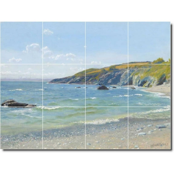 Ceramic Tile Mural-Arthur Hughes Waterfront Painting 96. 17" w x 12.75" h using (12) 4.25 x 4.25 ceramic tiles