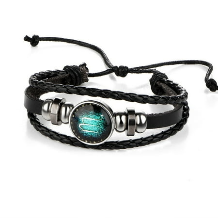 Ralph Lauren Vintage Bracelets Twelve Constellations Bracelet Hand-woven Vintage Leather Wristband Fashionable Stylish Zodiac Constellation Astrology Braided Bracelets for Men and Women ()