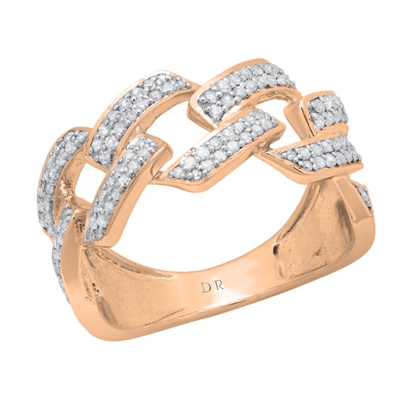 Dazzlingrock Collection Round White Diamond Out Bling Cuban Link Band Ring for Women (0.42 ctw, Color I-J, Clarity I2-I3) in 10K Rose Gold, Size 7