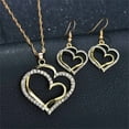 thumbnail image 3 of 3 Pcs Set Heart Shaped Jewelry Set Of Earrings Pendant Necklace For Women Exquisite Fashion Rhinestone Double Heart Jewelry Set, 3 of 11