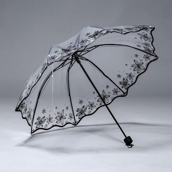 Folding Umbrella for Women, Manual Compact Sun Rain Umbrella, 8 Ribs, Floral Print