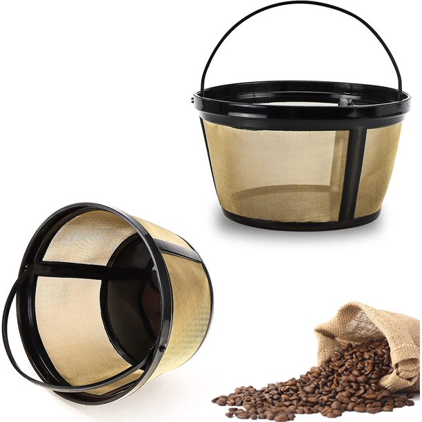 Filtro de café reutilizable, 2 paquetes de filtros de café de cesta de 8-12 tazas de filtro de café de reemplazo con parte inferior de malla de acero inoxidable compatible con cafeteras Afortunado Sencillez