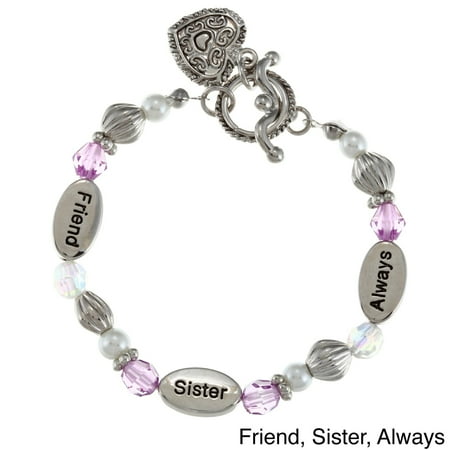 - La Preciosa Silvertone Crystal Inspiration Heart Toggle 6.5-inch Bracelet