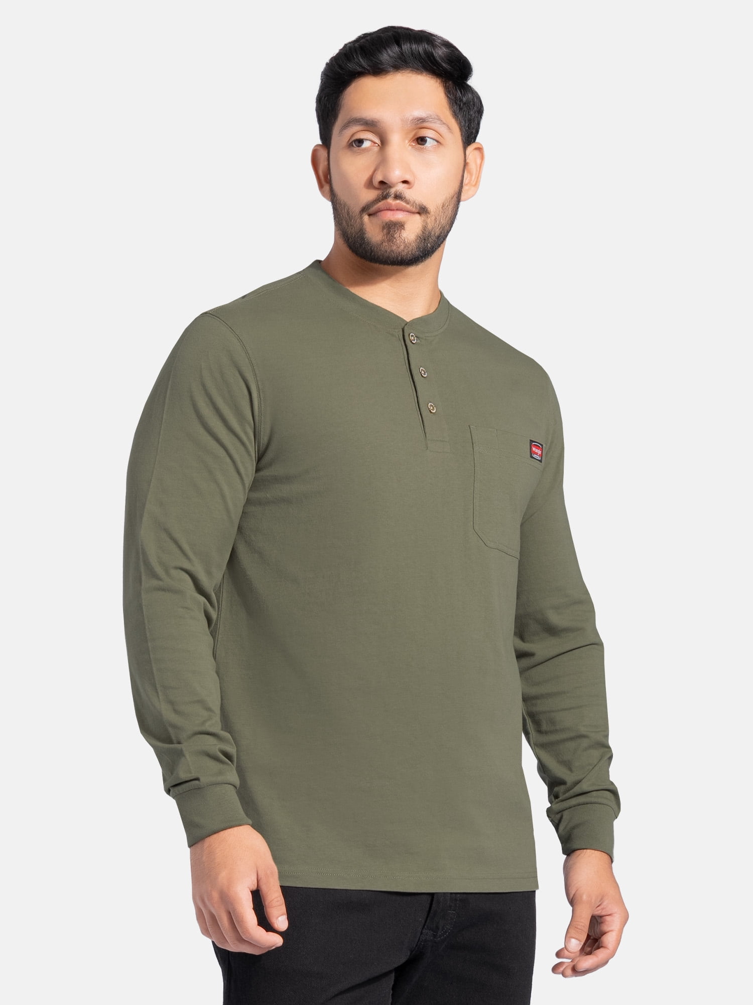 Wrangler Workwear Men's Heavyweight Long Sleeve Henley Pen Pocket Shirt, Size S-3XL