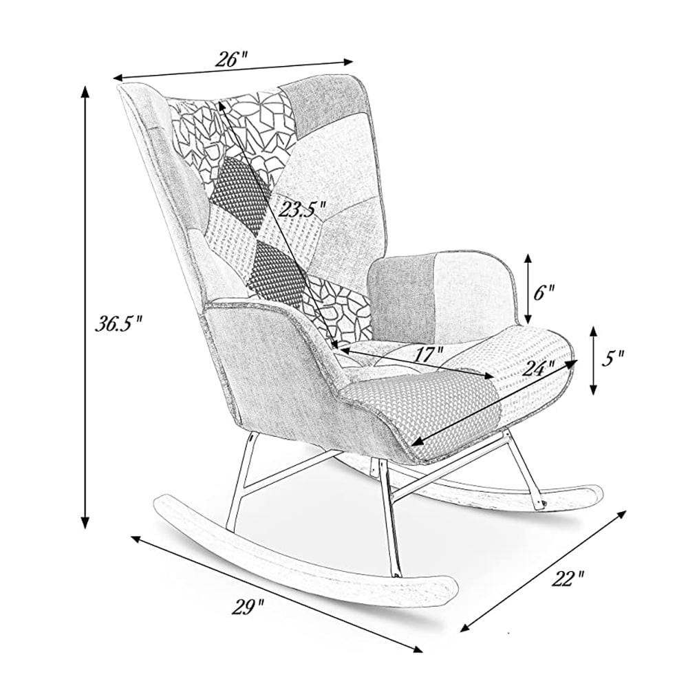 Resenkos Comfortable Relax Rocking Chair with Wood Legs and Patchwork Linen for Livingroom Bedroom,Colorful