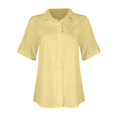 thumbnail image 4 of Button Down Shirt Women Cotton Short Sleeve Blouses V Neck Collared Button Up Summer Beach Tops Yellow 3XL, 4 of 5