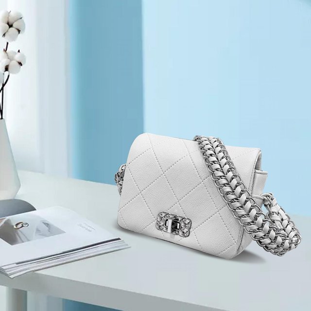 Bolso de hombro para mujer Cadena gruesa de moda acolchado Bolso de mano para mujer Bolso para axilas para trabajar Blanco Yinane Bolso de mujer