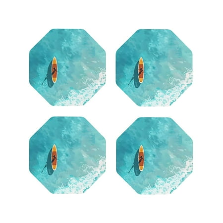 

Tideii Tranquil Ocean Canoe Journey for Leather Coasters 4 Pieces Anti-fouling and Anti-scalding Decorative Coasters Suitable for Restaurants Kitchens Coffee Shops-Octagon