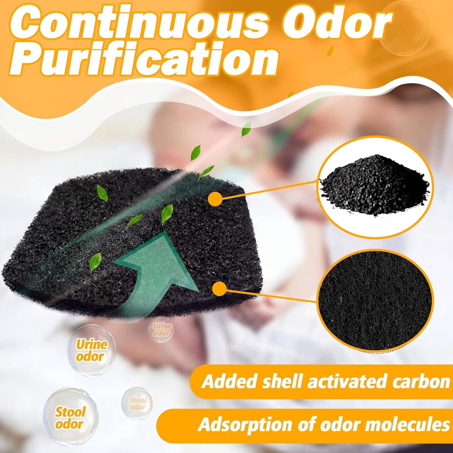 24 Pcs Baby Diaper Pail Deodorizer Compatible with Ubbi Diaper Pail Activated Charcoal Odor Absorbing Filters Refills for Natural Odor Eliminating No Smell