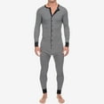 thumbnail image 2 of ZTTD Men's Casual Stripe Button Rib Sleeve Onesie Paste Jumpsuit Pajamas Homewear, 2 of 9