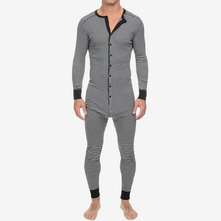 

Miayilima Men s Casual Stripe Button Rib Sleeve Onesie Paste Jumpsuit Pajamas Homewear