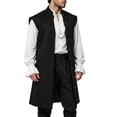 thumbnail image 3 of Atkumj Medieval Vest for Men Trendy Solid Color Long Waistcoat Vintage Stand Collar Front Patch Pockets Button Down Sleeveless Vest, 3 of 10