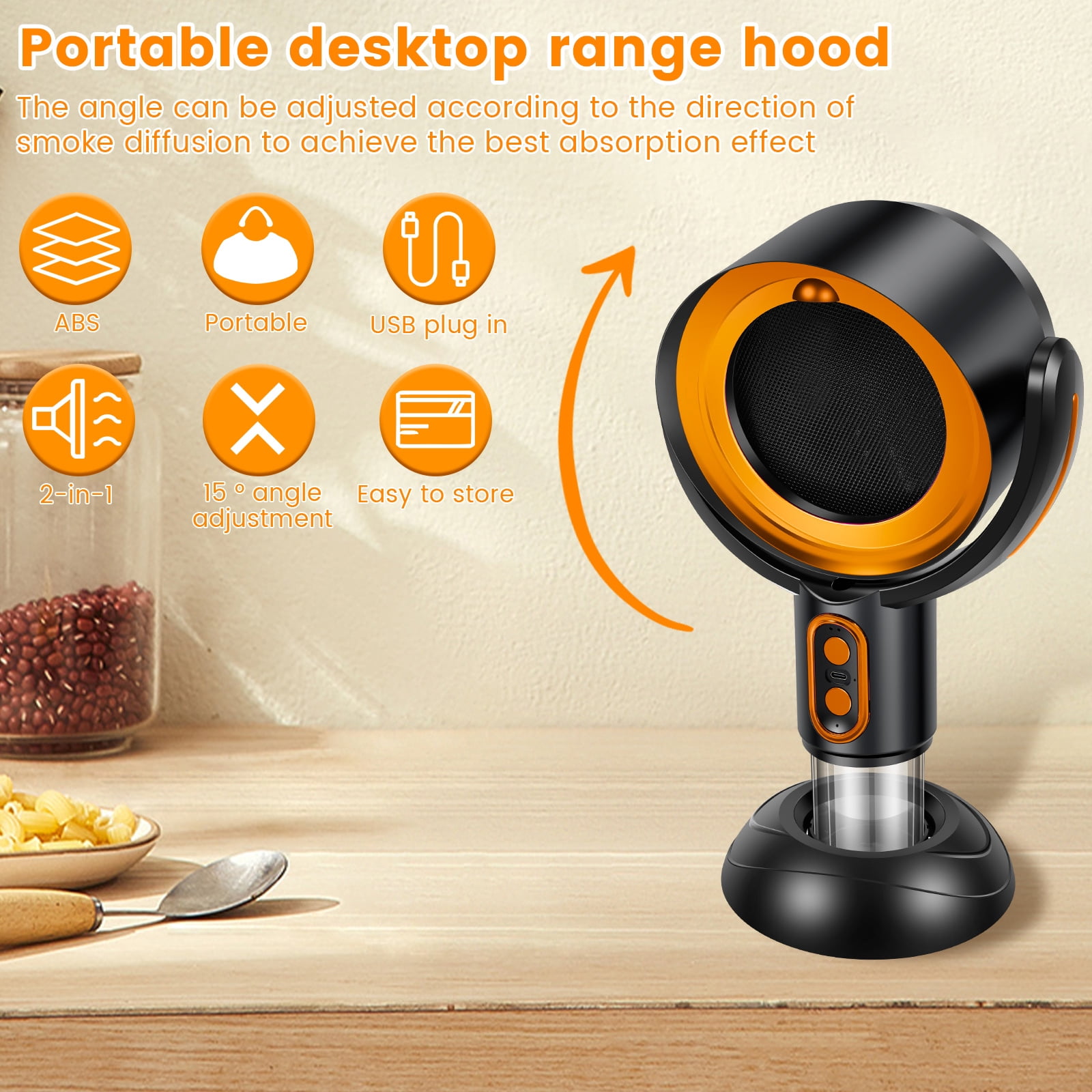 Portable Range Hood 2 Speeds Desktop Range Hood USB Plug in Portable Exhaust Fan Adjustable Mini Extractor Hood Efficient Kitchen Exhaust Fan with Filter for Indoor BBQ Hot Pot