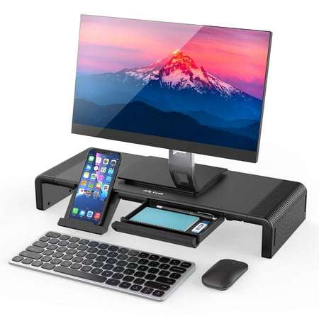 Keyboard Storage - Monitor Stand Riser, Jelly Comb Adjustable Desktop Shelf Organizer with Storage for Keyboard and Mouse, Stands for Phones and Tablets, and Storage Drawer - Black