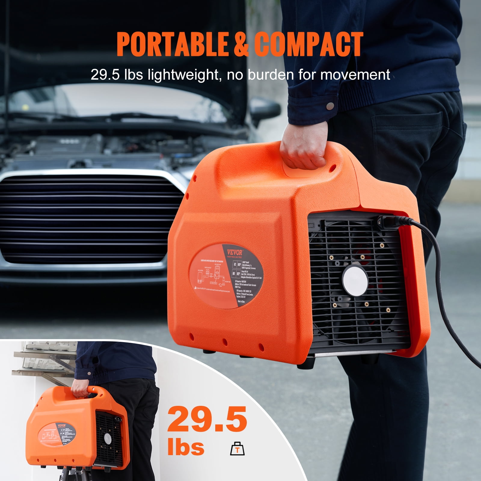 VEVOR Portable 3/4 HP Refrigerant Recovery Machine AC 120V 60Hz for Vapor Liquid Refrigerant with Self-cleaning Overcurrent Protection