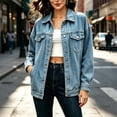 thumbnail image 5 of Tqcoqu Women's Oversized Lapel Denim Jacket,Long Sleeve Button Down Classic Trucker Coat with Pockets,2026 Spring Fall Trendy Clothes,Light Blue Women's S-XXL, 5 of 5