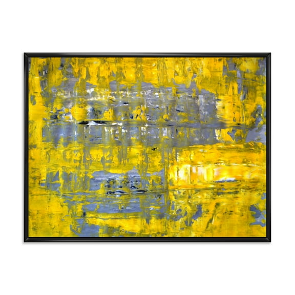 Designart 'Grey Meets Yellow Abstract Art I' Modern Framed Canvas Wall Art Print
