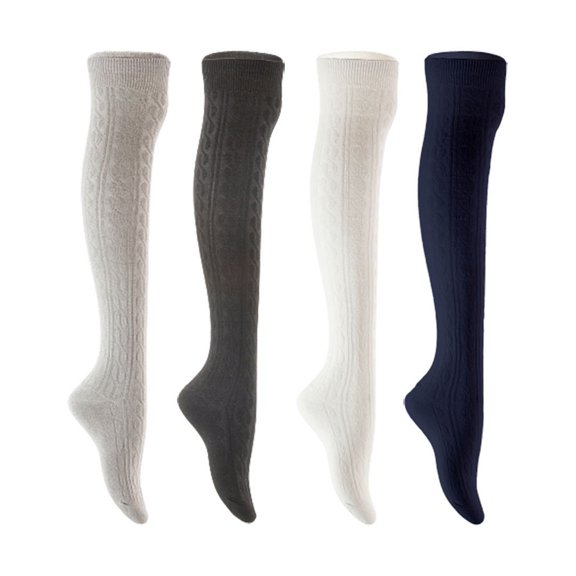 Lian LifeStyle Women's 4 Pair Adorable Comfortable Soft Thigh High Over Knee High Cotton Socks Size 6-9 L1024 Light Grey,Black,White,Navy