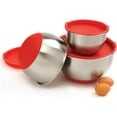 thumbnail image 2 of Norpro 3-Piece Stainless Steel Grip Bowls with Lids, Red, 2 of 5