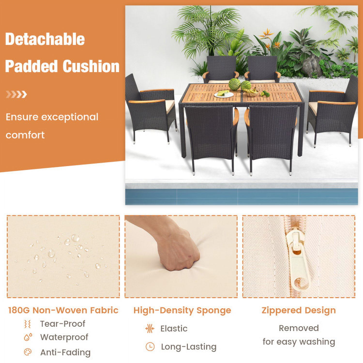 Aimee Lii 7 Pieces Outdoor Dining Set with Umbrella Hole for Backyard, Outdoor Patio Furniture Aimee Lii 7 Pieces Outdoor Dining Set with Umbrella Hole for Backyard, Outdoor Patio Furniture