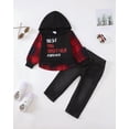 thumbnail image 2 of 7Y Kids Boys Clothes 8 Years Boys Fall Winter Pant Set Big Boys Long Sleeve Letter Print Hooded Top Jeans Pants 2PCS Outfits Set Black, 2 of 8