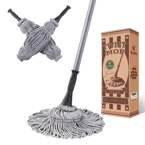 Eyliden Microfiber Twist Mop - Hand Release Washing Mop for Floor Cleaning - Dry&Wet Mops with Wringer, 2 Removable Wash