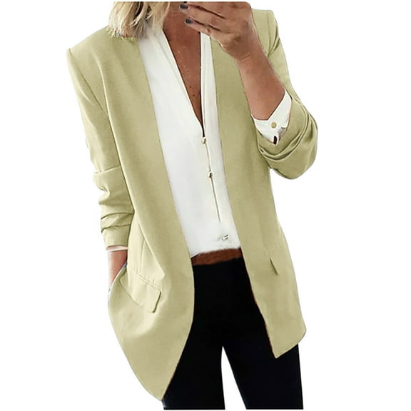 Lyinloo Women Lapel Cape Cloak Long Coat Blazers Ladies Casual Office Suit Outwear Khaki XL