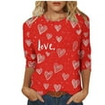 thumbnail image 2 of Xuyuer Valentine's Day Print Quarter Sleeve Jacket - Lady's Loose-Fit Casual Crew Neck 3/4 Length T-Shirt Style Top for Romantic Getaways, Cozy Date Nights & Love-Themed Layered Outfits, 2 of 7