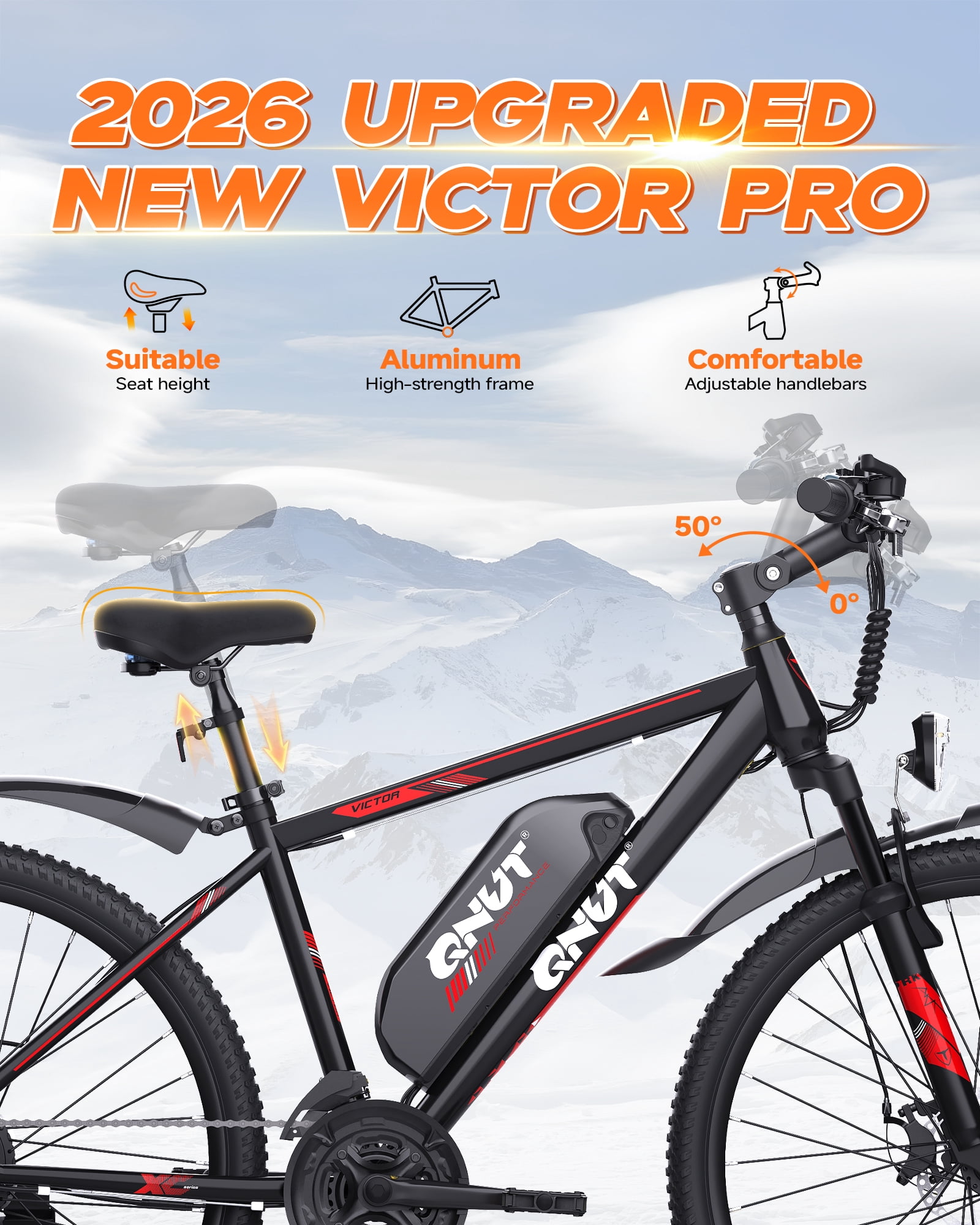 QNUT Full Aluminum Electric Bike for Adults & Teens, Peak 750W, Upgraded Adjustable Handlebars, 21-Speed Commuter E-Bike with Dual Disc Brakes, 40-Mile Range, for mountain & Commuter (Black-Red)