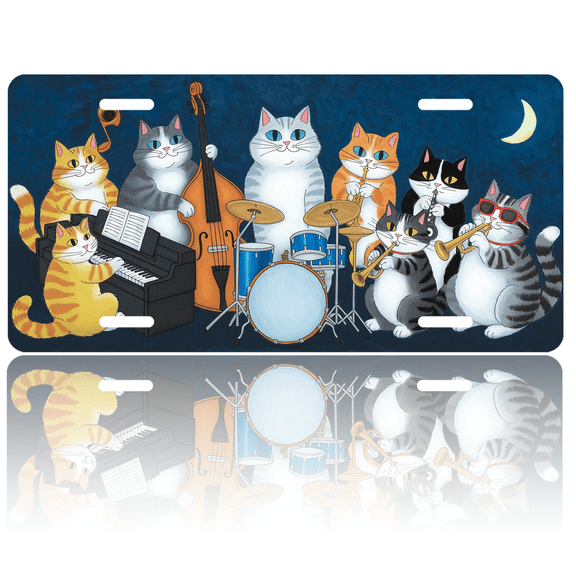 1 Pcs 2D Flat License Plate Covers & Frames, Cats Performing in For Decorative Front, Waterproof For Decoration Aluminum License Plate Covers & Frames Cover For Men Women, 12" X 6"