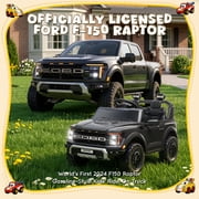 Conchico 24V Licensed Ford F150 Raptor Battery Powered Ride on Truck with Remote Control, 2-Seater and Rear Trunk for Kids Gift, Black