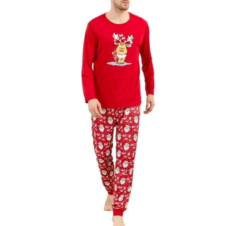 

KelaJuan Christmas Family Matching Pajamas Elk Print Long Sleeve Tops and Stretch Casual Santa Print Pants Sleepwear