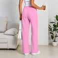 thumbnail image 3 of Women's wide-leg athletic pants, high-waisted loose casual trousers with drawstring, flared athletic pants, jogging pants with pockets,Pink,XXL, 3 of 5