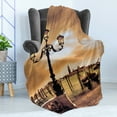 thumbnail image 4 of Venice Soft Flannel Fleece Blanket, Venice Lagoon Gondolas Moored by Saint Mark Square on Grand Canals Dreamy Sky, Cozy Plush for Indoor and Outdoor Use, 50" x 60", Pale Brown Black, by Ambesonne, 4 of 5