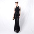 thumbnail image 3 of Banquete elegante largo halter lentejuelas damas atmósfera fría y hermosa reina vestido de noche de cola de pez, 3 of 5