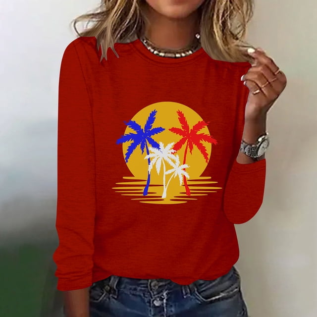 EQWLJWE Chemises à Manches Longues pour Femmes Boutonnées Mode Printemps Imprimé Manches Longues Col Rond Tee Décontracté Hauts Vêtements d'Automne pour Femmes