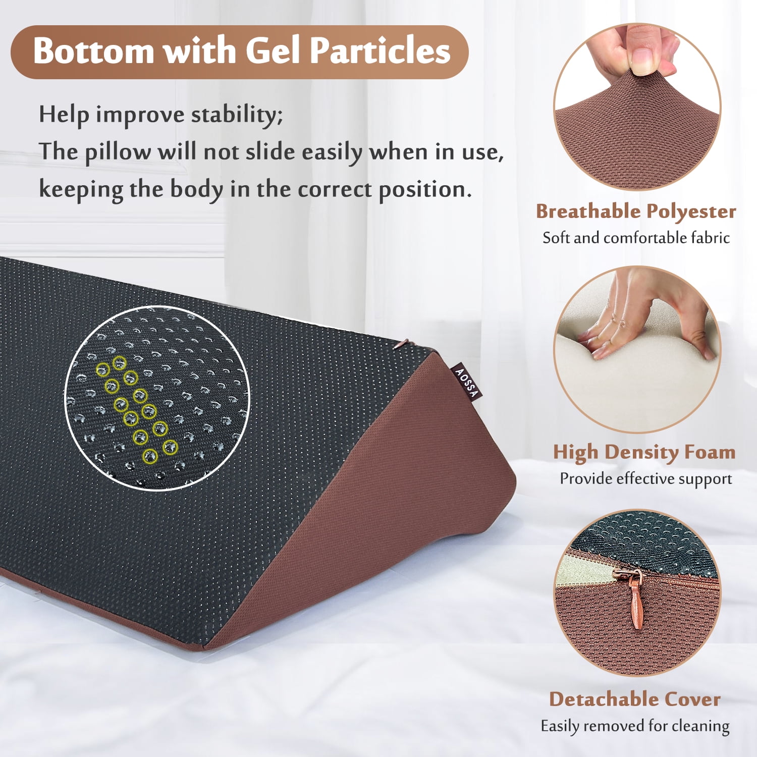Wedge Pillow for Sleeping, Foam Body Positioning Wedges for Bed Adults, 34" Long Inclined Sleepers Cushion for Pressure Ulcer, Bed Sores Treatment, Turning Large Body Nursing Wedge Pillow（Brown）