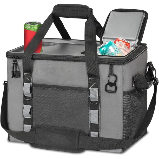 Hielera Suave Portátil con PP Versión de Viaje y 2 Portavasos, Bolsa Enfriador Plegable Grande - 70 Latas, Bolsa Termica 100% A Prueba de Fugas con Correa para el Hombro para Playa, Camping