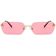 FEISEDY Retro Small Narrow Rimless Sunglasses Clear Eyewear Vintage Rectangle Sunglasses for Women Men B2643