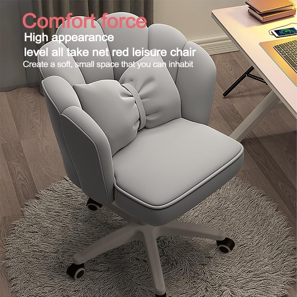 WXJHL Office Chair Cute Petal Desk Chair, Modern Fabric Home Butterfly Chairs Height Adjustable Chair Makeup Chairs Computer Chairs（Grey）