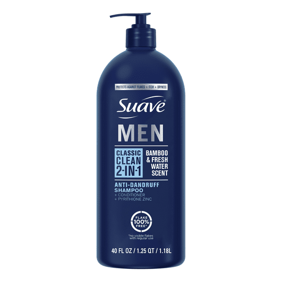 Suave Men 2-in-1 Shampoo & Conditioner, Anti-Dandruff, Classic Clean, Bamboo & Fresh Water, 40 fl oz