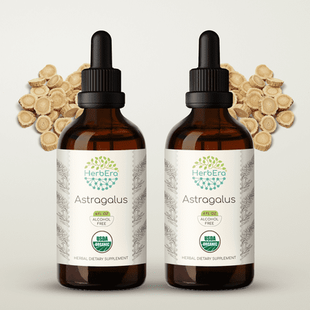 HerbEra Astragalus Tincture, Organic Herbal Dietary Supplement for Immune Support, Certified Organic Astragalus (Astragalus membranaceus) Dried Root Extract, Natural, Alcohol-Free, Drops 2x4 oz