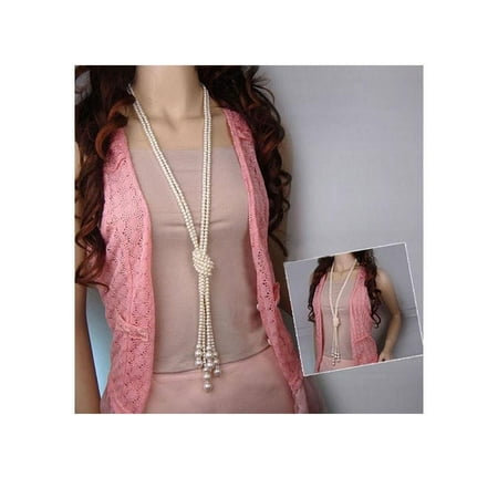 Long Lariat - Sexy Sparkles Acrylic Y Shaped Lariat Long Necklace Round Clear Rhinestone White Imitation Pearl 122cm(48