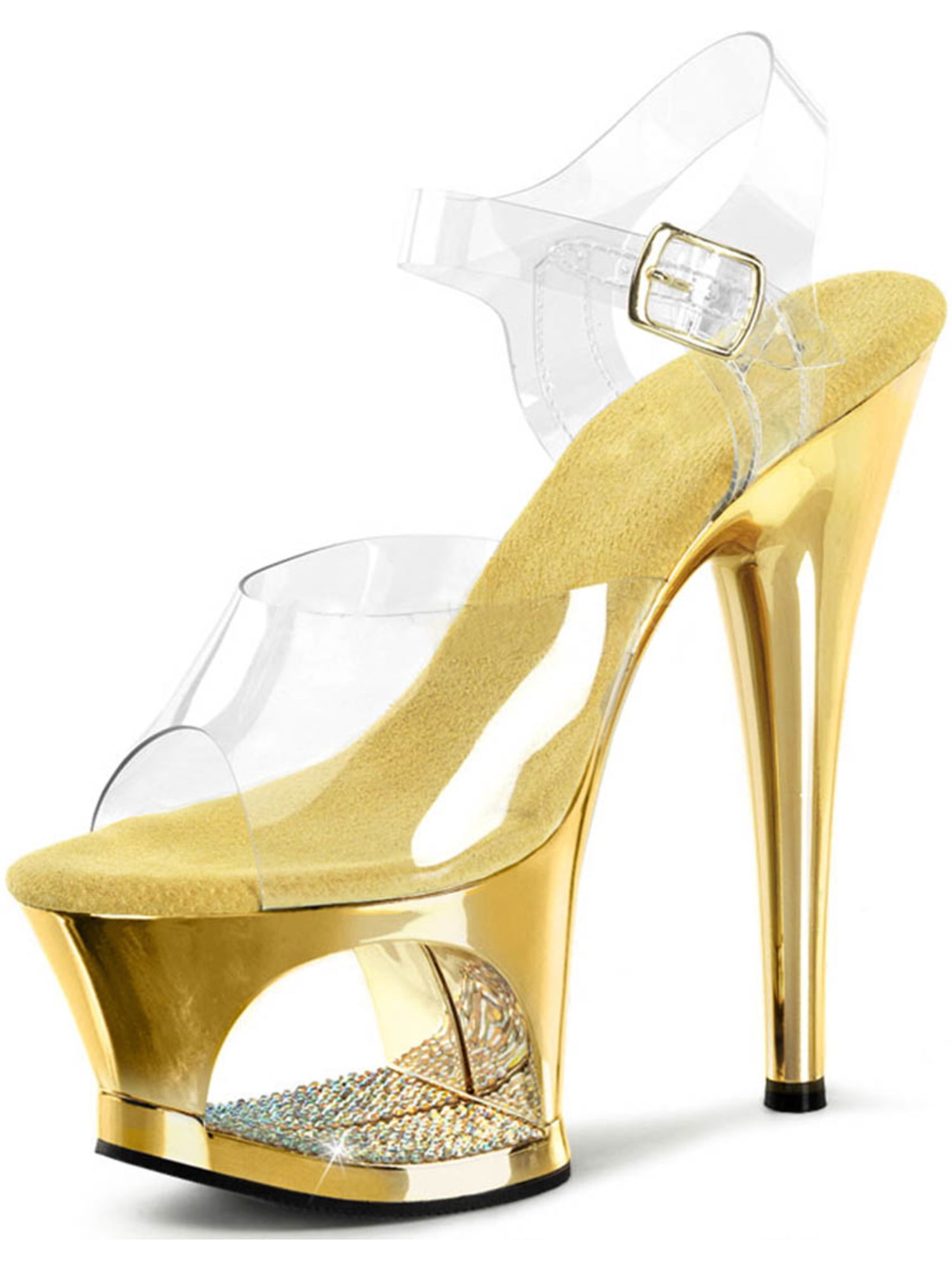 gold rhinestone platform heels