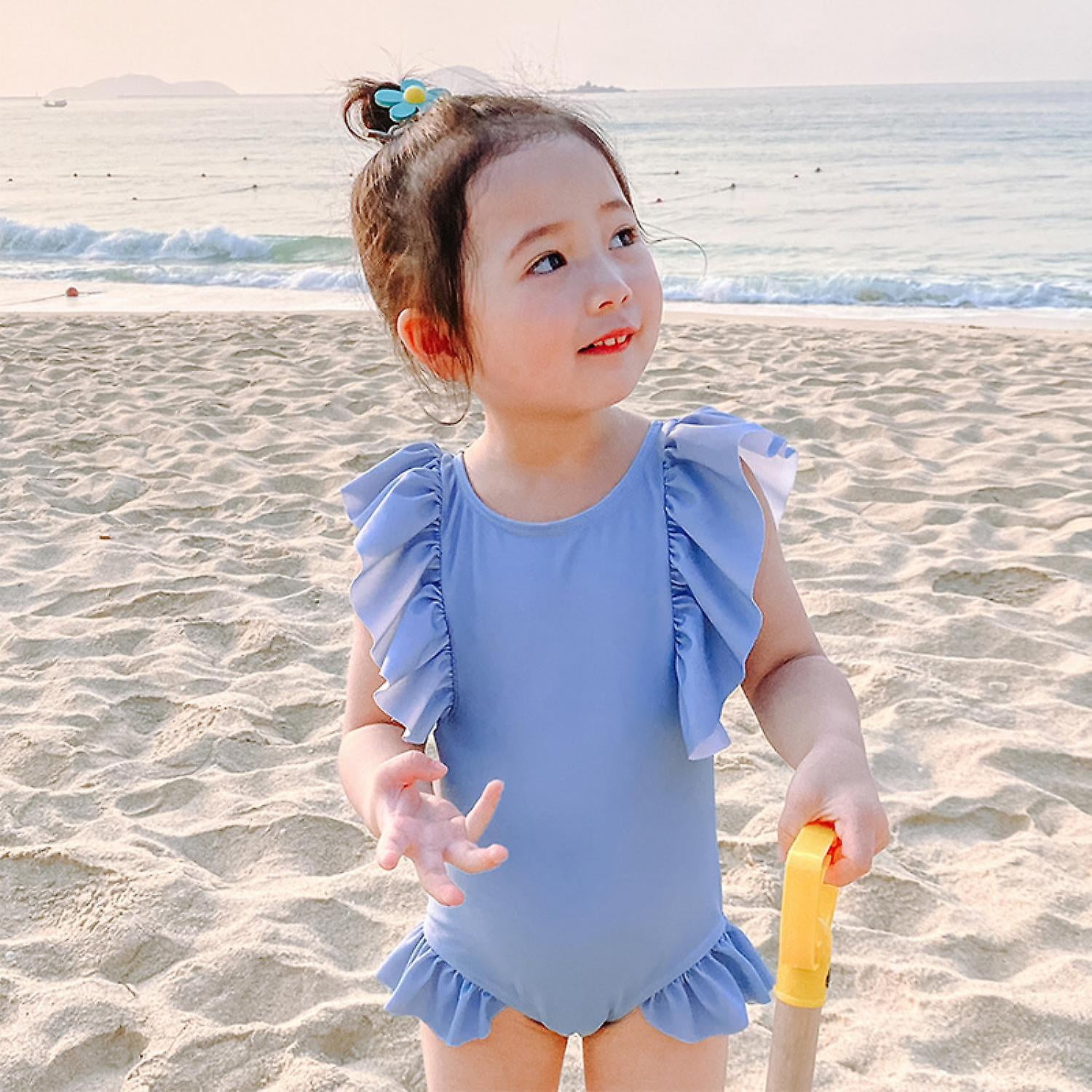 Baby Girls Swimsuit One piece Plaid Swimwear Beach Bikini Leopard Ruffles Bathing Suit Outfits For 0 8 Years Blue xxl