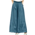 thumbnail image 2 of Mifsaly Flowy Pants for Women High Waisted Wide Leg Palazzo Pants Floral Embroidery Loose Casual Summer Trousers with Pockets Blue,M, 2 of 6