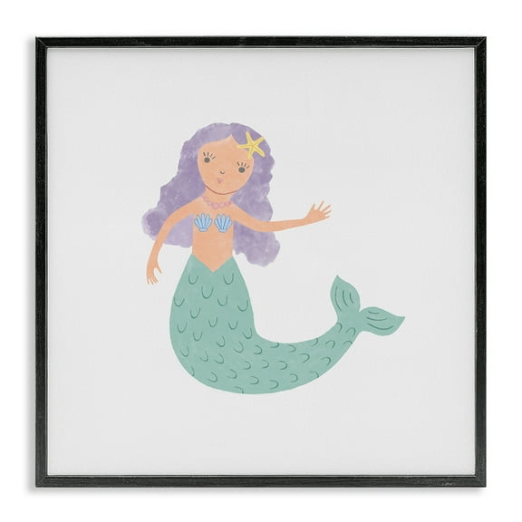 Stupell Industries Purple Hair Mermaid Fantasy & Sci-Fi Painting Black Framed Art Print Wall Art, 12 x 12