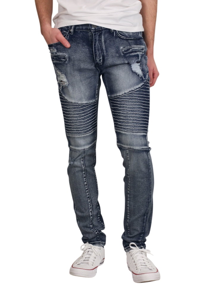 HUSTLE JEANS Super Stretch Rip and Tear Moto Jeans - Walmart.com