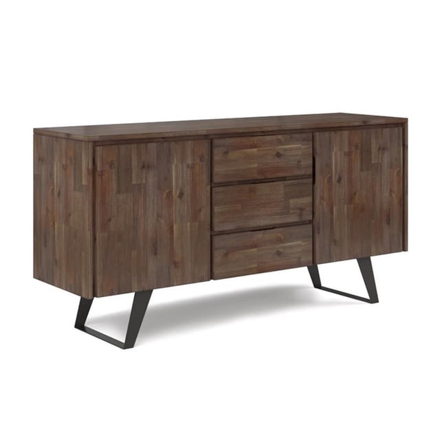 Simpli Home Lowry 60 Pouces Buffet en Bois Massif de Style Rustique Brun Naturel Vieilli
